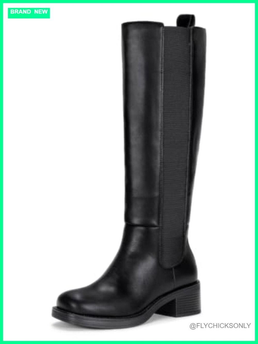 Faux Leather Knee High Boots Elastic Band Side Zip Round Toe Tall Boots